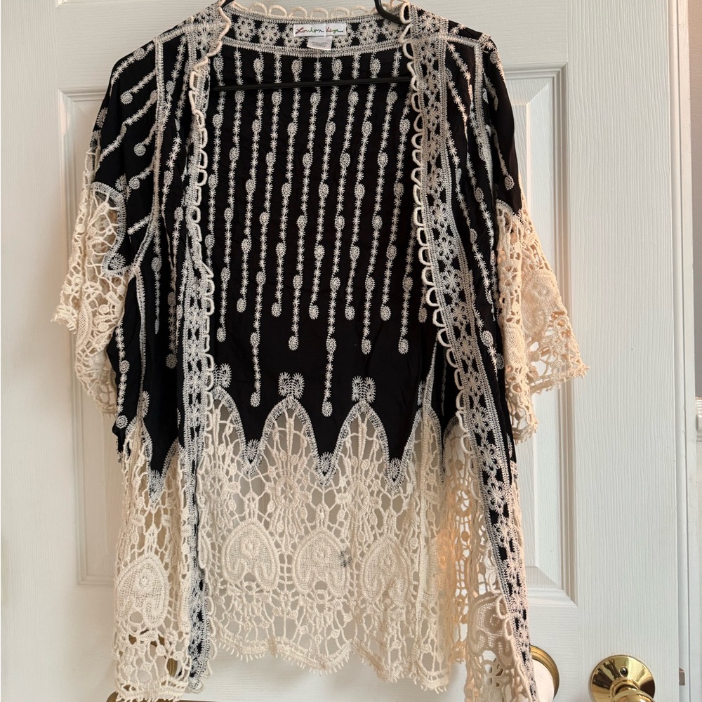 Black and Cream Lace Kimono- One Size Fits All